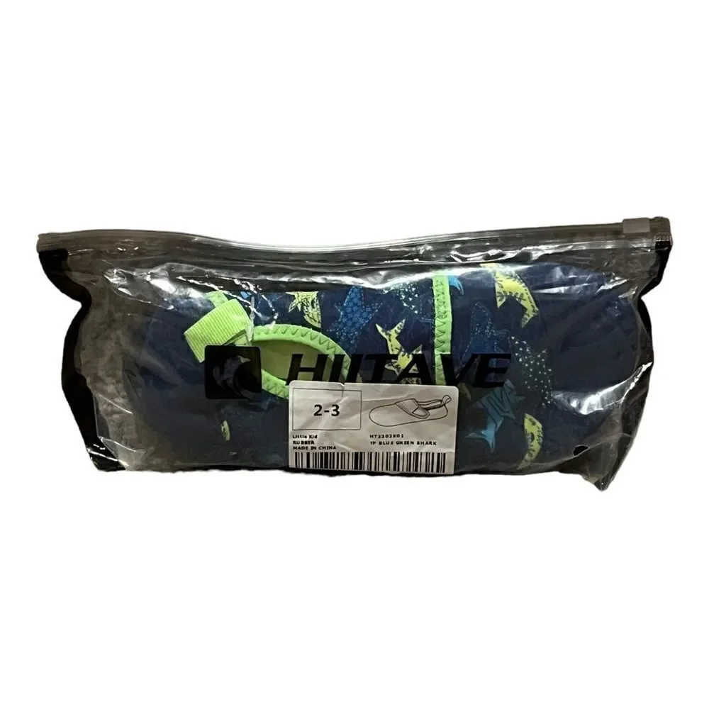Sea Wave Boys Blue Green Sharks Water Shoes Aqua Socks Size 2/3 New